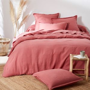 Blancheporte Jednofarebná posteľná bielizeň z ľanu v zapratej úprave ružové drevo obliečka na prikrývku140x200cm