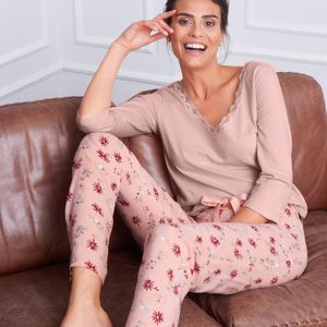 Blancheporte Pyžamové nohavice s kvetinovým vzorom ružová 46/48
