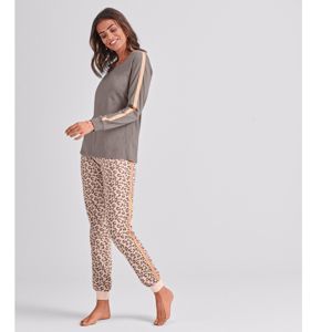 Blancheporte Pyžamo s trblietavými pruhy, leopardí vzor ružová/hnedosivá 42/44