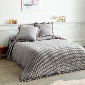 Blancheporte Obojstranná posteľná prikrývka s volánmi sivá/ružová obliečka na vankúš 65x65cm