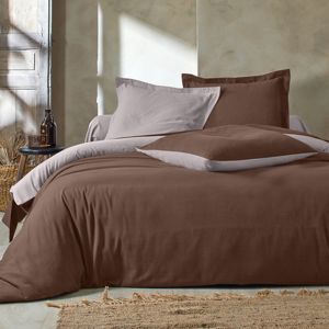 Blancheporte Dvojfarebná posteľná bielizeň, flanel zn. Colombine hnedosivá+čokoládová obliečka na prikr. 240x220cm