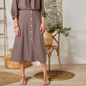 Blancheporte Jednofarebná dlhá sukňa s gombíkmi hnedosivá 52