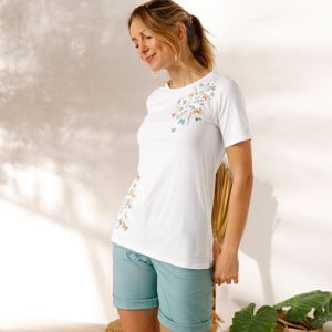 Blancheporte Bavlnené tričko s potlačou motýľov biela 34/36