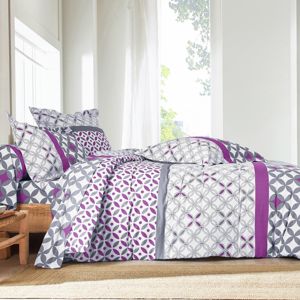 Blancheporte Bavlnená posteľná bielizeň Marlow s geometrickým vzorom, zn. Colombine, bavlna sivá/fialová obliečka na vank. 50x70cm+lem