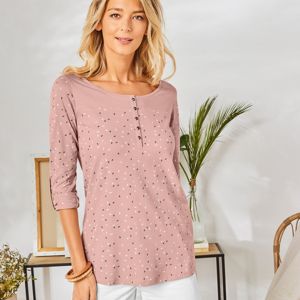 Blancheporte Tuniské tričko s potlačou a dlhými rukávmi ružová pudrová 42/44