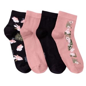 Blancheporte Súprava 4 párov nízkych ponožiek so zladeným tropickým motívom čierna/ružová 35/38