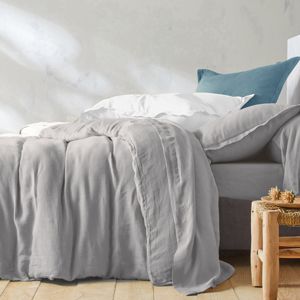 Blancheporte Jednofarebná posteľná bielizeň z ľanu v zapratej úprave svetle sivá obliečka na vank. 50x70cm+lem