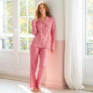 Blancheporte Bavlnené pyžamo s kostýmkovým golierikom, potlač ružová/biela 52