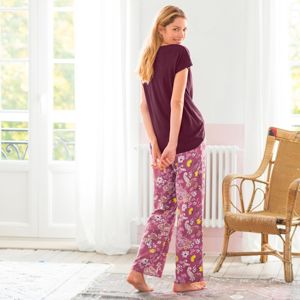 Blancheporte Pyžamové široké nohavice s potlačou purpurová/ružová 50