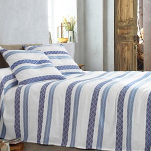 Blancheporte Prikrývka na posteľ s tkanými pruhmi modrá obliečka na vankúš 65x65cm