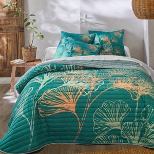 Blancheporte Prešívaná prikrývka na posteľ s potlačou Ginkgo smaragdová obliečka na vank. 63x63cm