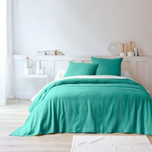 Blancheporte Jednofarebný tkaný prehoz na posteľ, bavlna smaragdová obliečka na vankúš 65x65cm