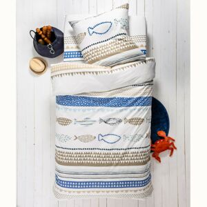 Blancheporte Detská posteľná súprava Marin, bavlna, potlač modrá napínacia plachta 90x190cm