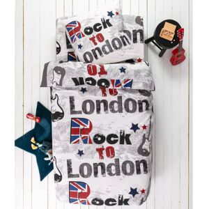 Blancheporte Detská posteľná súprava Rock, bavlna, potlač "Rock to London" sivá napínacia plachta 90x190cm