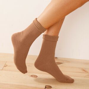 Blancheporte Súprava 3 párov vrúbkovaných ponožiek z bio bavlny sivá+karamelová+čierna 39/42