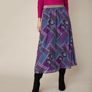 Blancheporte Dlhá rozšírená sukňa s patchwork potlačou nám.modrá/purpurová 46/48