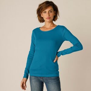Blancheporte Jednofarebné tričko s dlhými rukávmi, bio bavlna pávia modrá 42/44