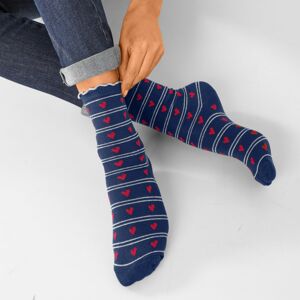 Blancheporte Súprava 4 párov ponožiek s motívom sŕdc nám.modrá+čierna+sivá 35/38