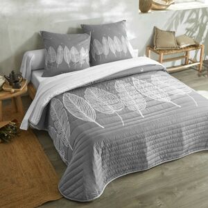 Blancheporte Prešívaná prikrývka na posteľ s potlačou listov sivá obliečka na vankúš 65x65cm