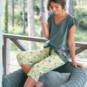 Blancheporte 3/4 pyžamové nohavice s potlačou "okvetných lístkov" potlač zelená 54