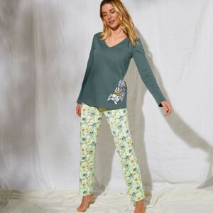 Blancheporte Pyžamové tričko s dlhými rukávmi a stredovou potlačou "okvetných lístkov" šalviová 34/36