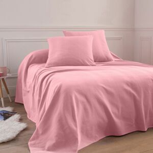 Blancheporte Jednofarebný tkaný prehoz na posteľ, bavlna ružová obliečka na vankúš 65x65cm