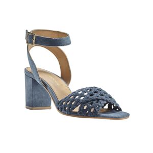 Blancheporte Remienkové kožené sandále na podpätku modrá indigo 37
