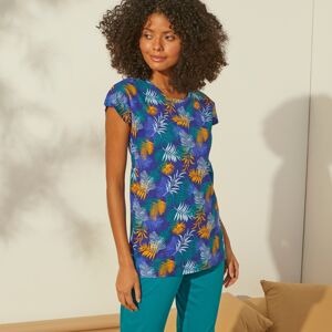 Blancheporte Pyžamové tričko s krátkymi rukávmi, s tropickou potlačou modrá/šafranová 38/40