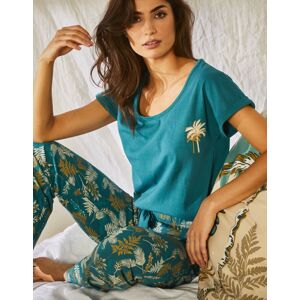 Blancheporte Bavlnené pyžamo s dlhými rukávmi, potlač Borneo smaragdová 50