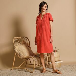 Blancheporte Rovné šaty z bavlnenej gázoviny papriková 50