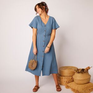 Blancheporte Dlhé šaty s gombíkmi, z bavlnenej gázoviny modrosivá 56