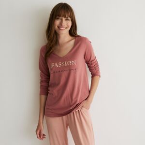 Blancheporte Pyžamové tričko s dlhými rukávmi a potlačou "passion cocooning" ružové drevo 52