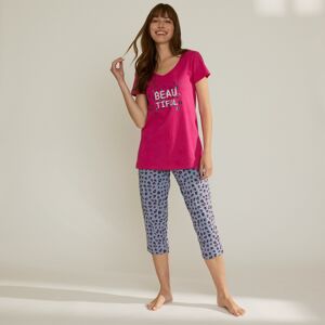 Blancheporte Pyžamové tričko s krátkymi rukávmi a stredovou potlačou "Beautiful" fuksia 34/36