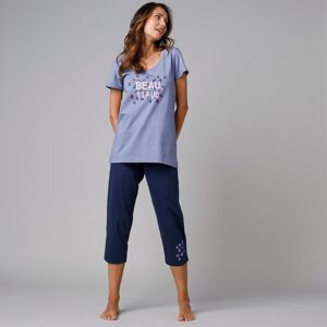 Blancheporte Pyžamové tričko s krátkymi rukávmi a stredovou potlačou "Beautiful" modrá 52