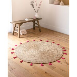 Blancheporte Okrúhly jutový koberec s farebnými strapcami malinová pr. 120 cm