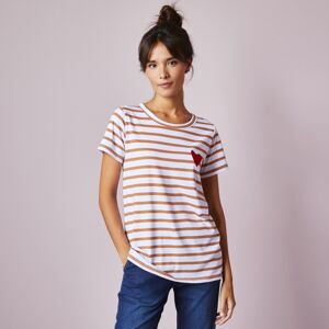 Blancheporte Pruhované tričko s výšivkou srdca, farbené vlákna ražná/karamelová 50