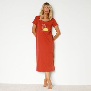 Blancheporte Dlhá nočná košeľa s abstraktnou potlačou tomatová 42/44