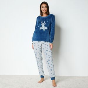 Blancheporte Fleecové pyžamo s výšivkou modrá/sivdá 46/48