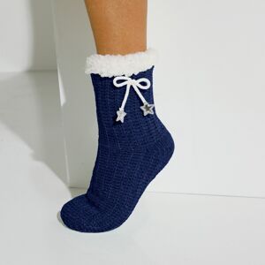 Blancheporte Papučové ponožky zo ženilkového úpletu, s mašličkou a hviezdičkami nám.modrá 36/37