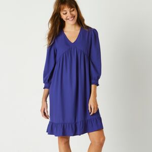 Blancheporte Jednofarebné rovné šaty s 3/4 rukávmi, krep modrá 38