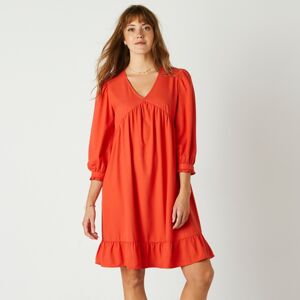 Blancheporte Jednofarebné rovné šaty s 3/4 rukávmi, krep oranžová 58