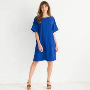 Blancheporte Rovné jednofarebné šaty so štruktúrou modrá 50