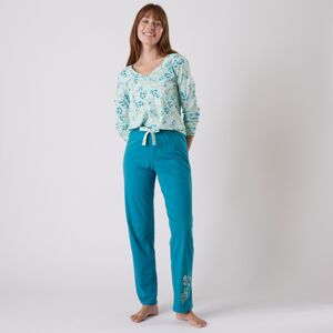 Blancheporte Pyžamové tričko s dlhými rukávmi a potlačou Floral bledomodrá 50