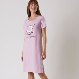 Blancheporte Krátka nočná košeľa s krátkymi rukávmi a potlačou "Mačky" orgovánová 50