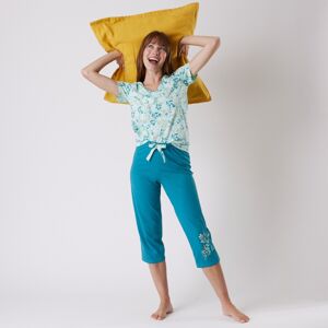 Blancheporte Pyžamové tričko s krátkymi rukávmi a potlačou kvetín bledomodrá 50
