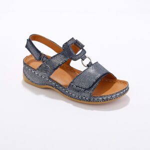 Blancheporte Kožené lesklé sandále na suchý zips a klinovom podpätku modrá 36