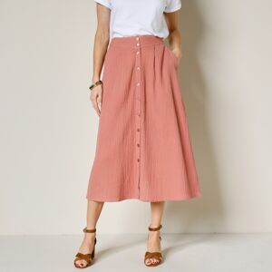 Blancheporte Polodlhá rozšírená sukňa na gombíky z bavlnenej gázoviny ružové dřevo 46