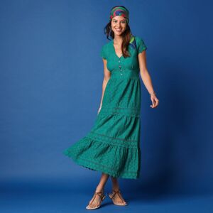 Blancheporte Dlhé šaty s macramé a čipkou zelená 52