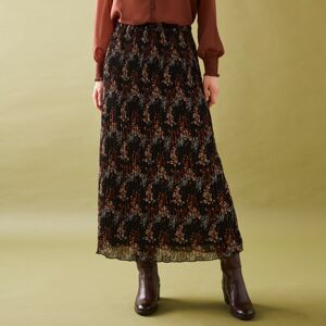 Blancheporte Plisovaná sukňa s potlačou kvetov z recyklovaného polyesteru, pre nižšiu postavu čierna/karamelová 54