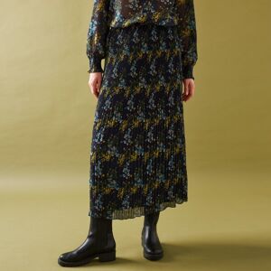 Blancheporte Plisovaná sukňa s potlačou kvetov z recyklovaného polyesteru, pre vysokú postavu nám.modrá/khaki 38